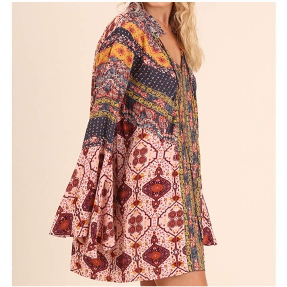 Umgee Boho Patchwork Floral Dress S